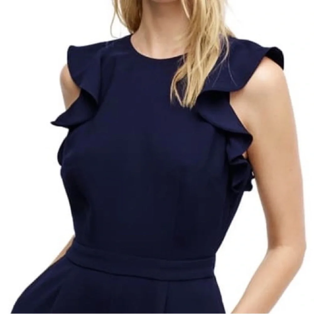J. Crew Sleeveless Ruffle 365 Crepe Jumpsuit - Picture 2 of 16